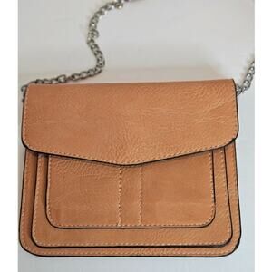 Crossbody Leather Bag Apricot orange 7"x6" 48" removable chain leather strap New